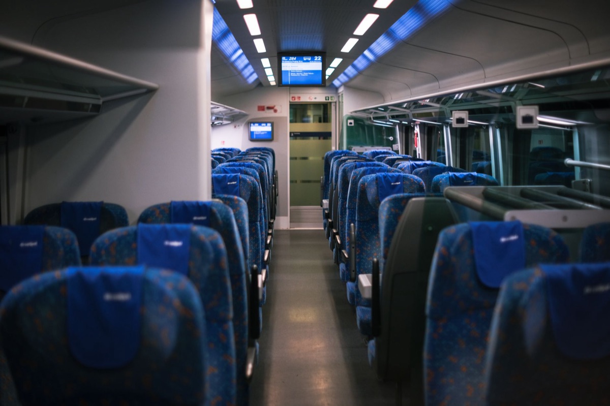 Modern high-speed train interior with comfortable seating