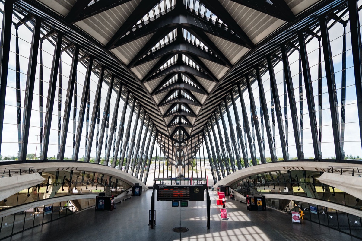 A large, modern high-speed railway station terminal