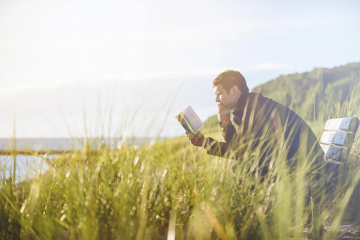 man, bench, grass, reading, alone, book, reading a book, leisure, read, solitude, solitary, outdoors, nature, reading, reading, reading, reading, reading, alone